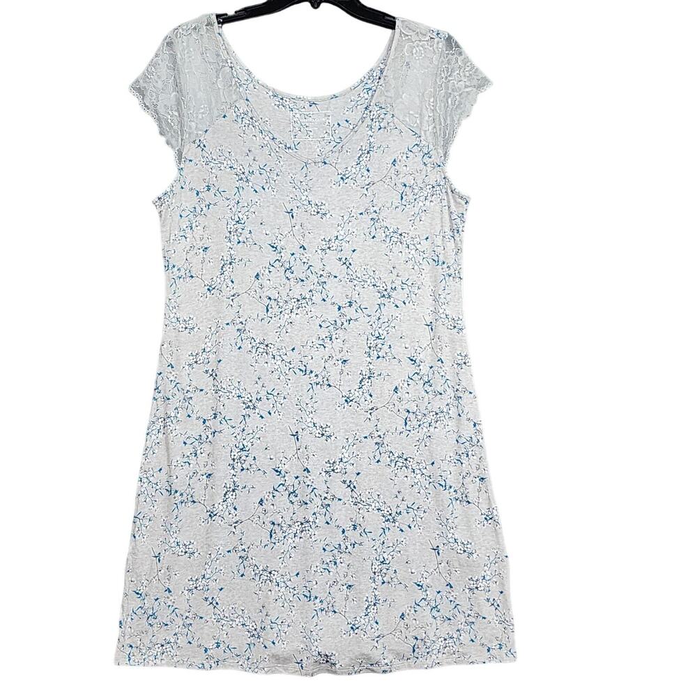 Charter Club Nightgown Lace Trim Floral Gray Print Pajamas Size Medium