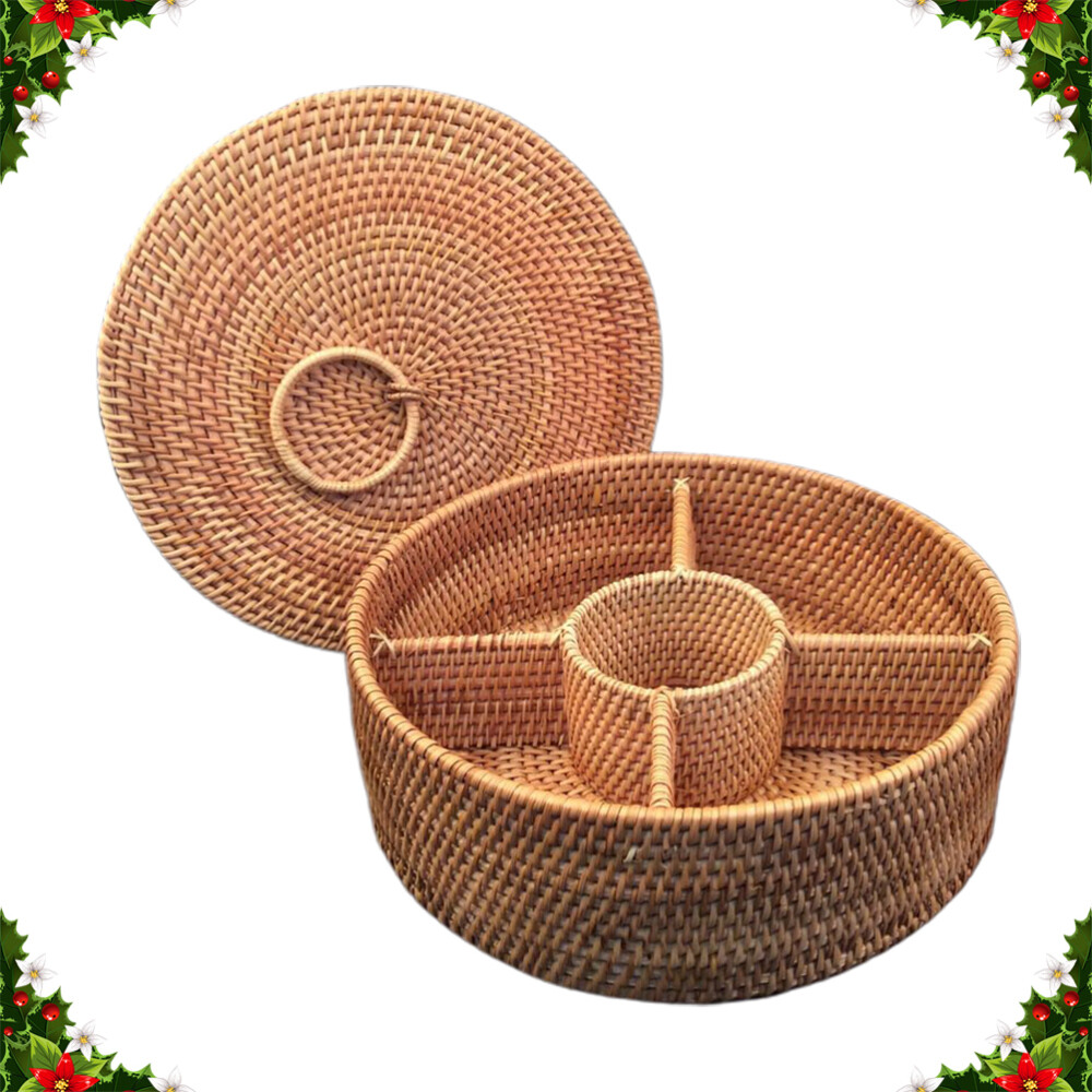 Rattan Fruit Basket Nuts Organizer Tray Candy Containers Fruit Serving Platter