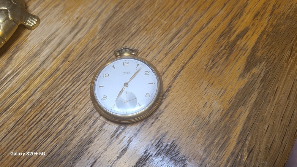 Empire Delaware 17 Jewels 12K Gold Filled Pocket Watch Runs Well