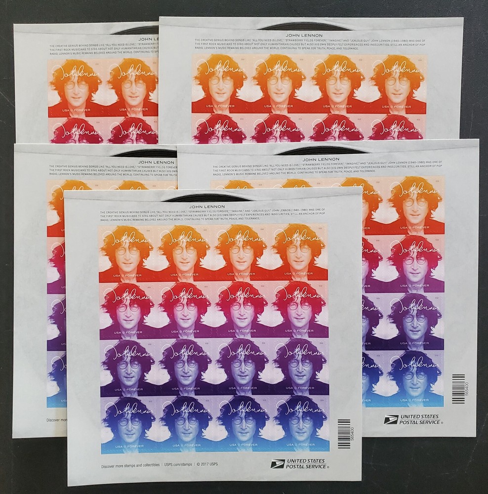 John Lennon Forever US Stamps Scott 5312-15 5 Sheets of 16 80pc Collectible