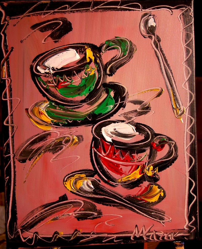 COFFEE CUPS  ORIGINAL OIL PAINTING ABSTRACT MODERN ART YYWER6G63Y6