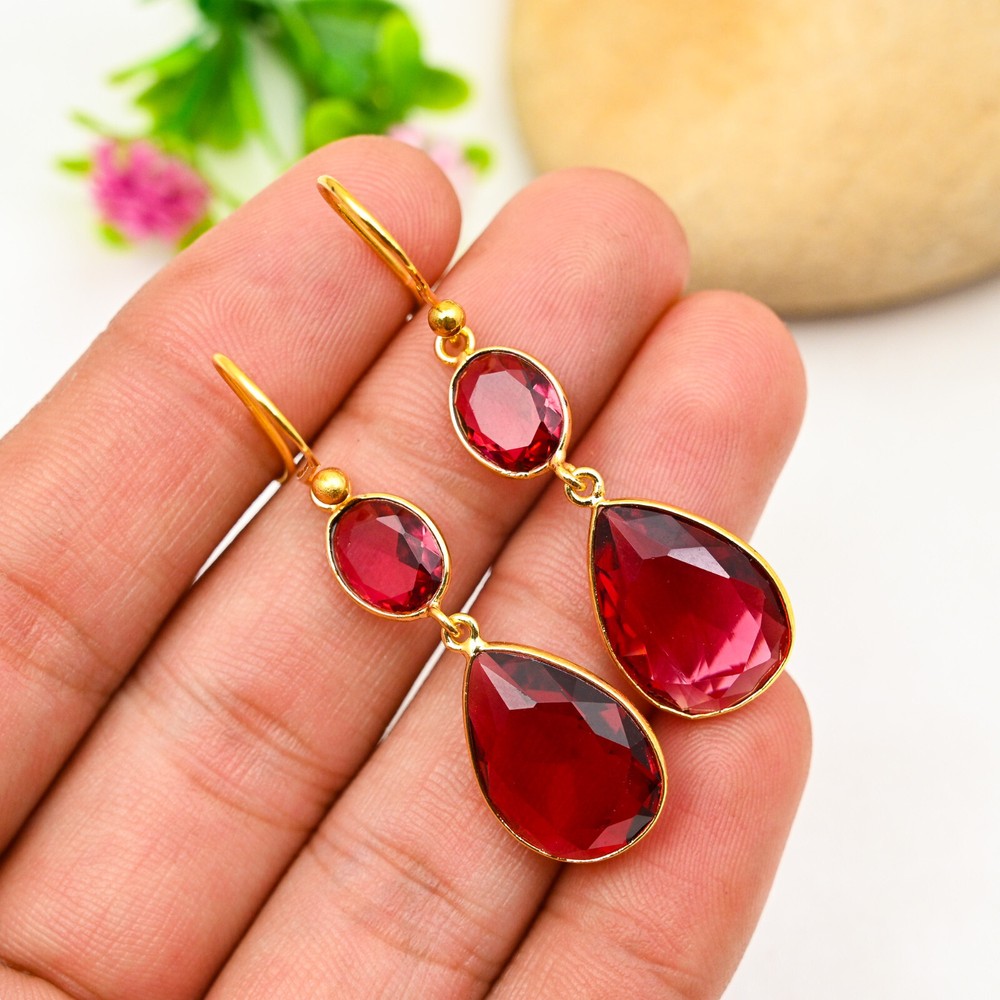 Garnet Gemstone 925 Sterling Silver Handmade Earrings  