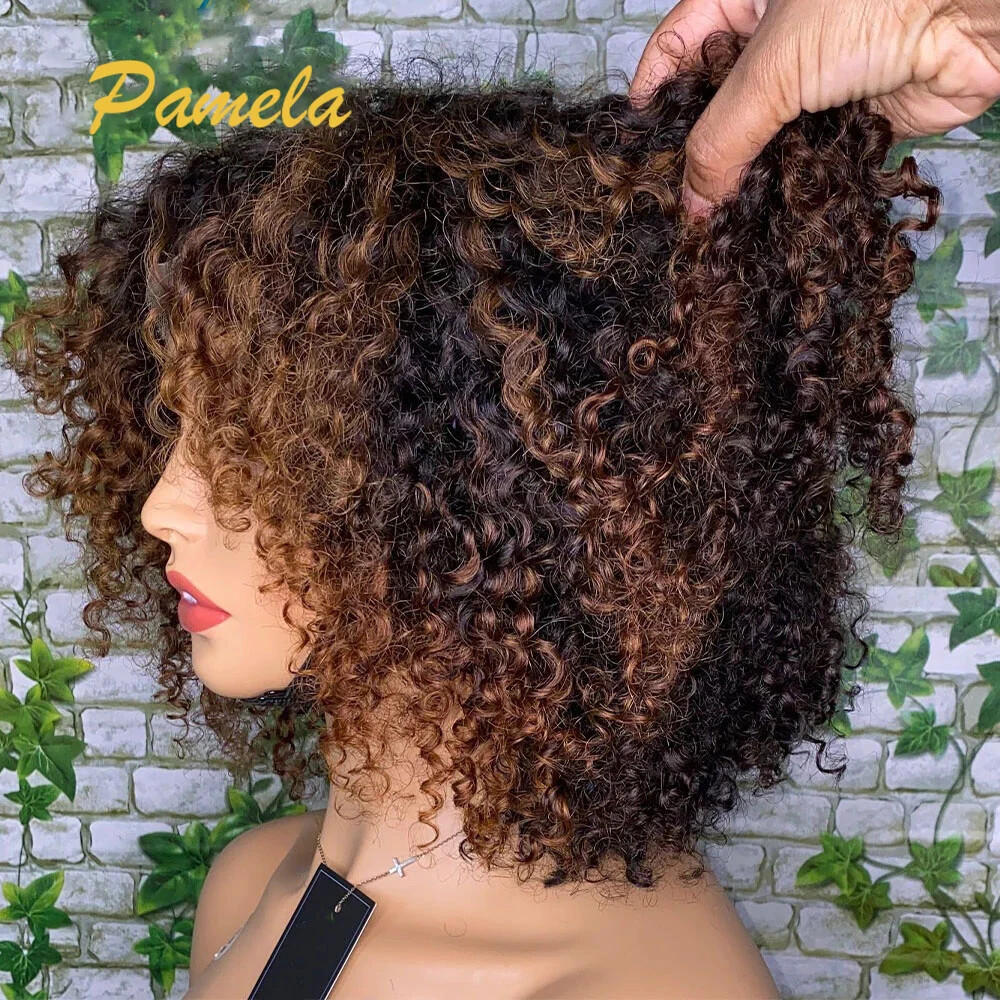 Ombre Blonde Glueless Short Curly Human Hair Lace Frontal Wig