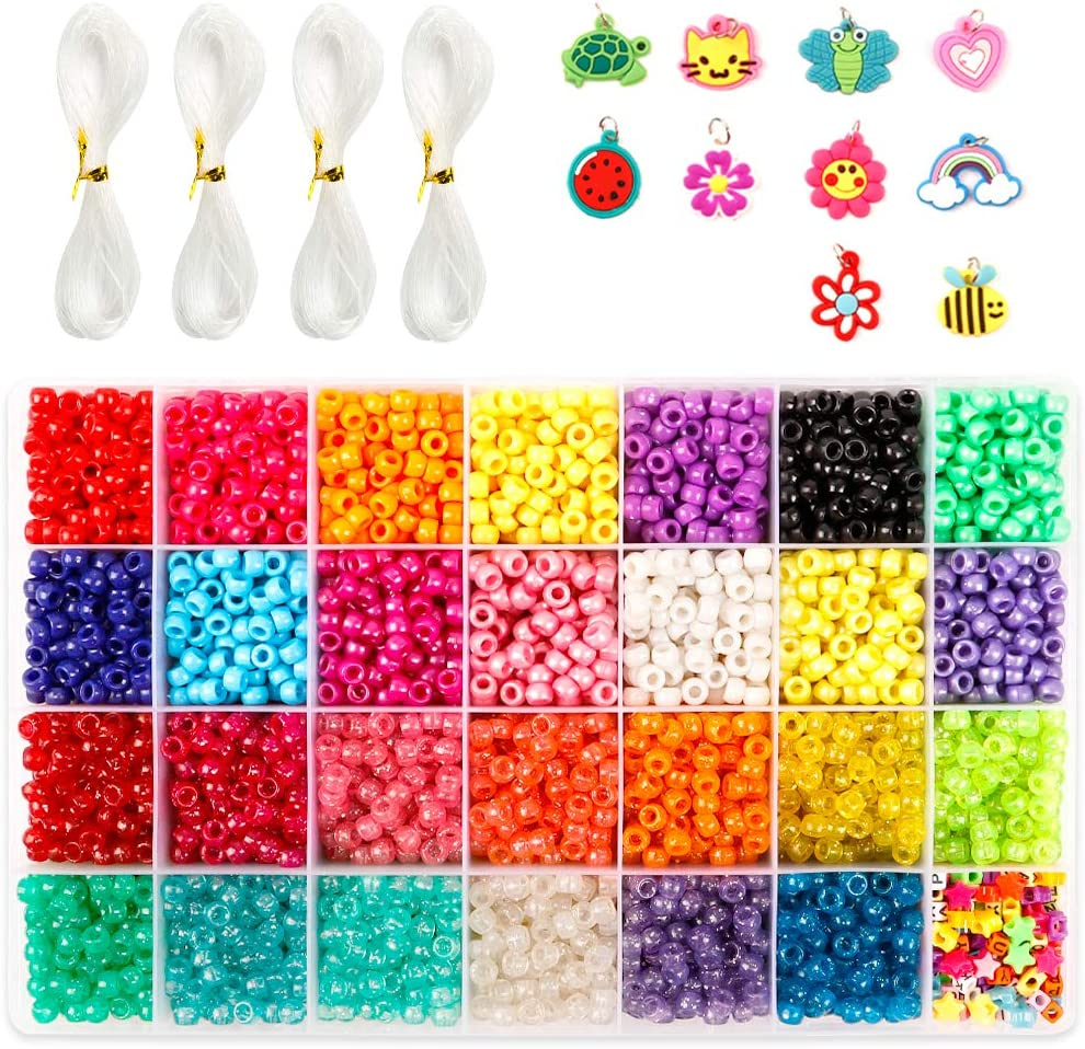 4,600-Piece 9mm Pony Beads Set with Letters and Stars in 27 Colors