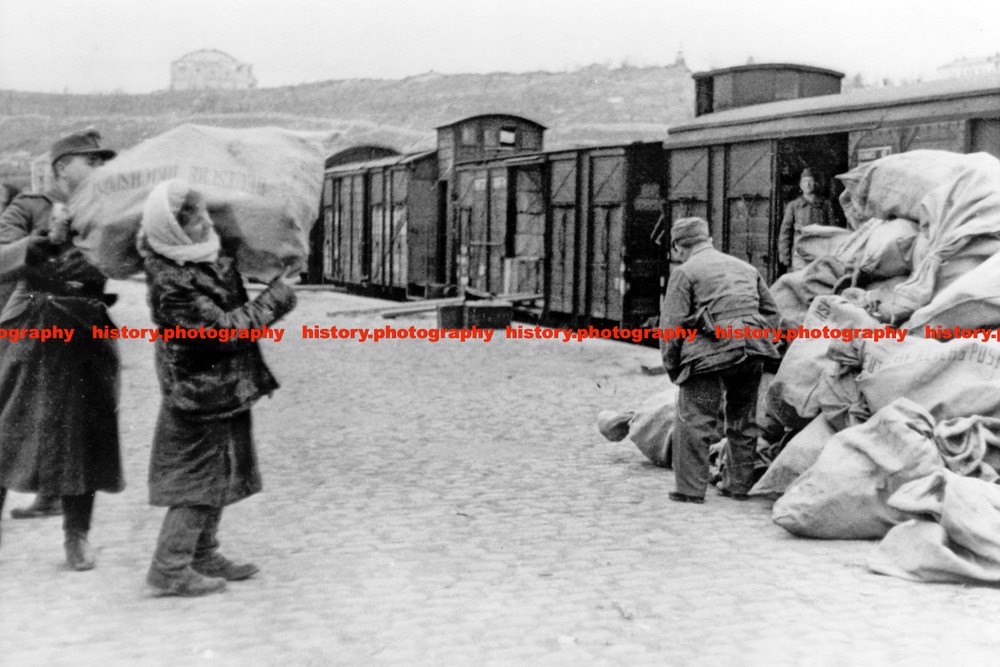 F023859 German Wehrmacht soldiers Field mail unloading Train Station Crimean ASS