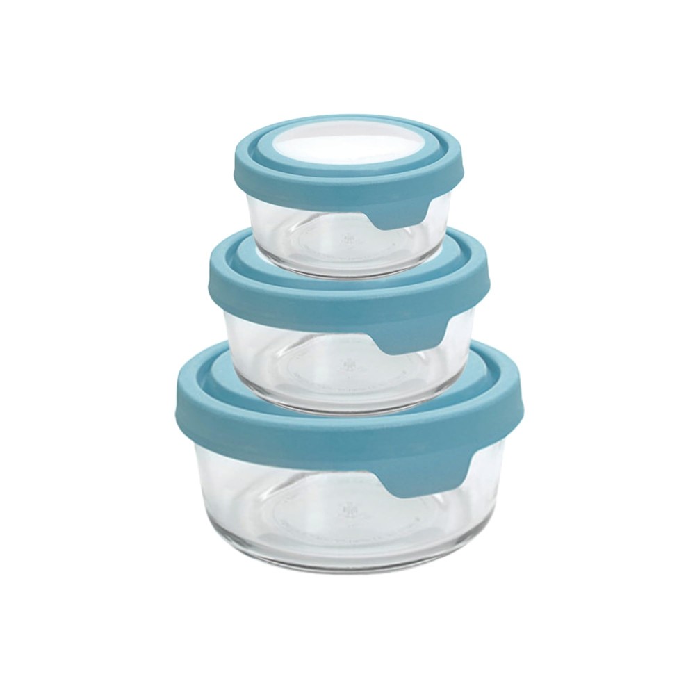 TrueSeal Round Glass Food Storage Containers with Airtight Lids, Mineral Blue...
