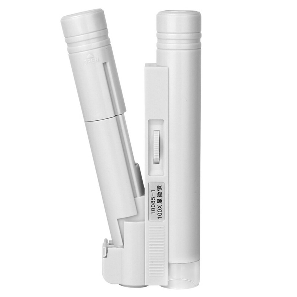 100X Pocket Microscope LED Lamp Light Jewelry Loupe Magnifier with Leather Case