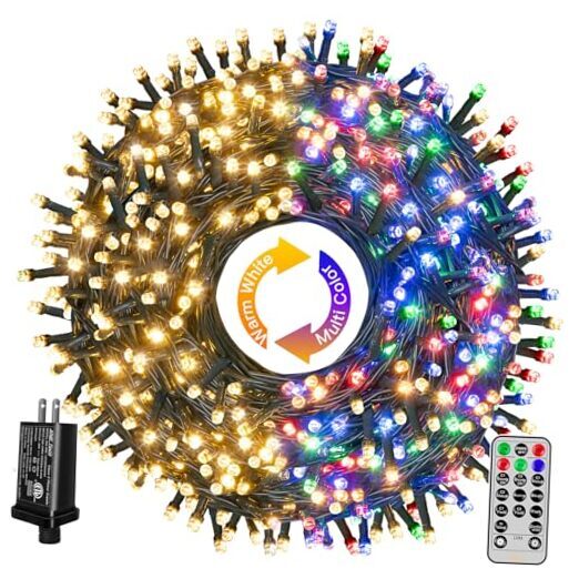 Christmas Lights, 210FT 640LED 640 LED Dark Green Wire Warm White & Multicolor