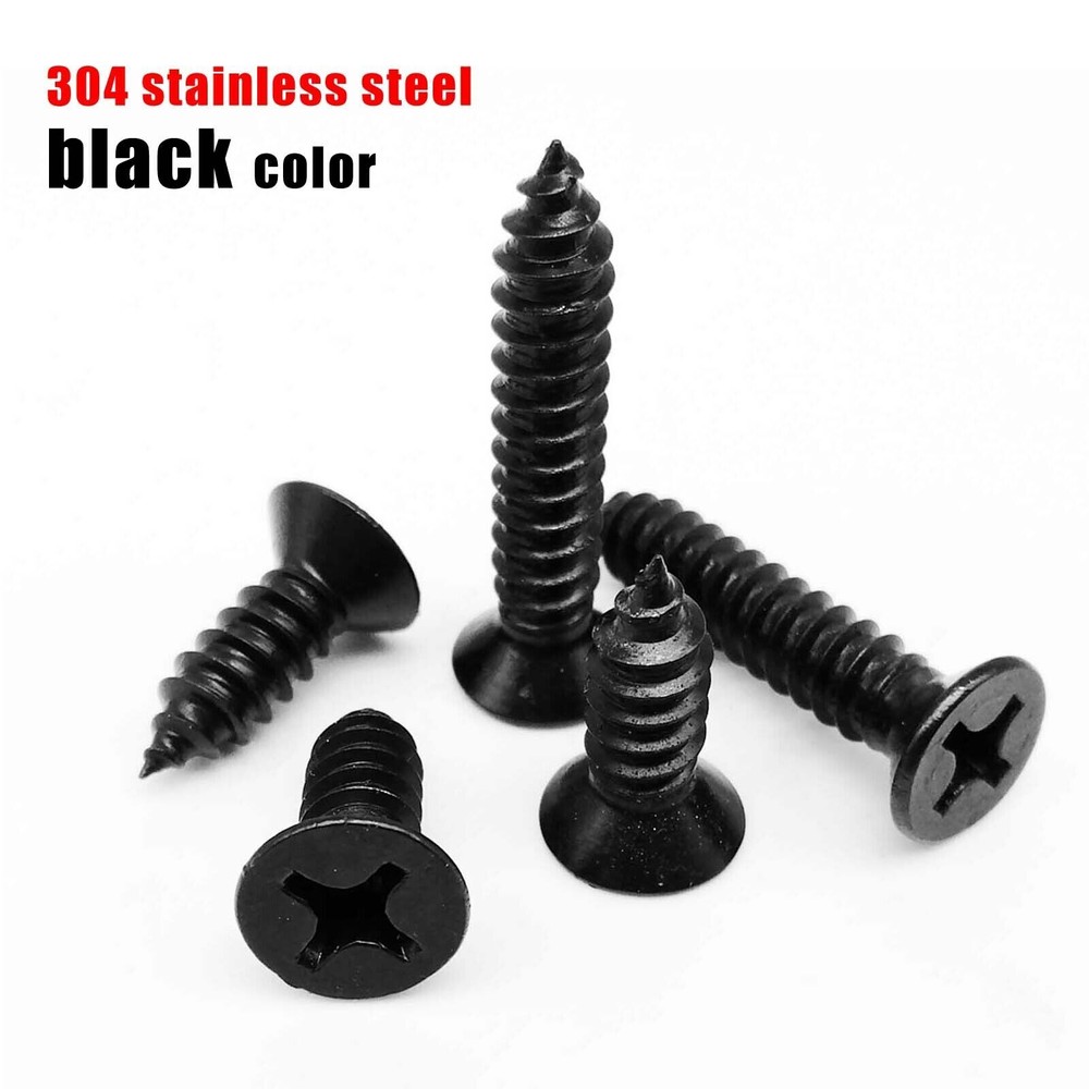 Black 304 Stainless Steel Phillips Flat Countersunk Head Self Tapping Wood Screw