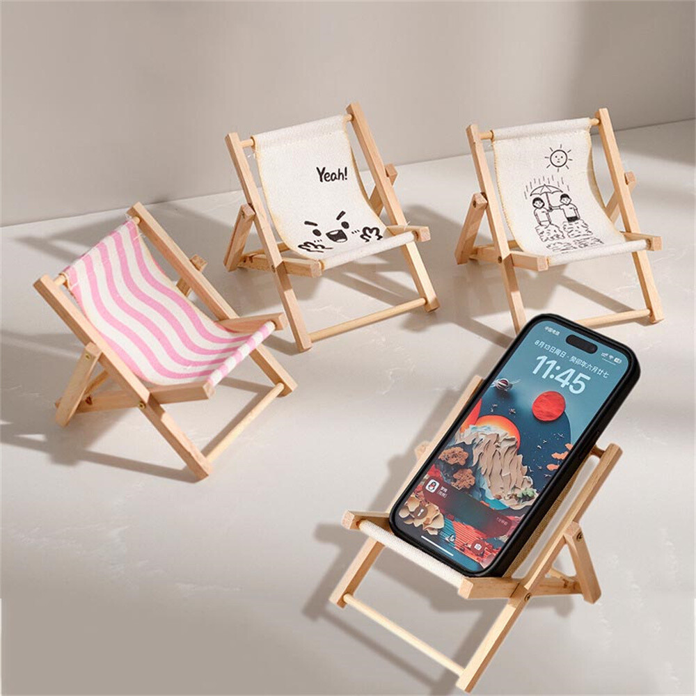 Cute Foldable Phone Cradle Mini Beach Chair Phone Holder Photography Prop