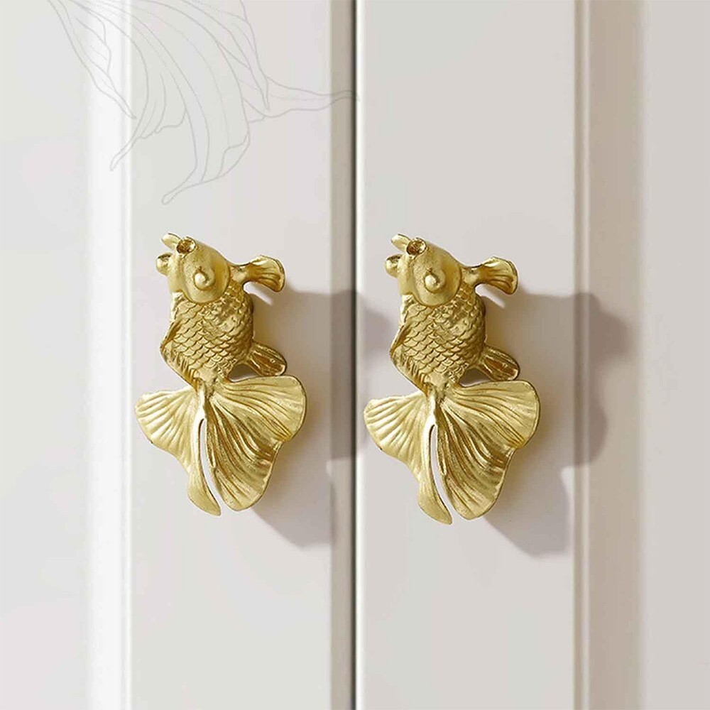 Vibrant Goldfish Cabinet Drawer Knobs Solid Brass Material Stylish Handle