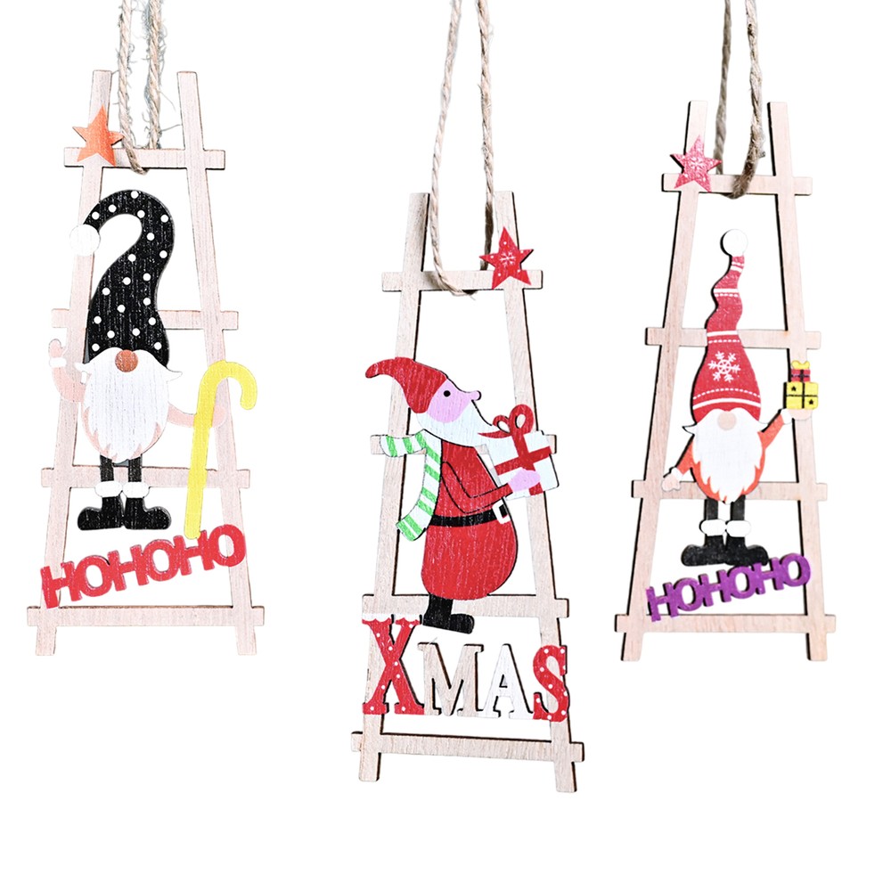 Christmas Decorations Pendant Santa Claus Wooden 3X Staircase Ornaments
