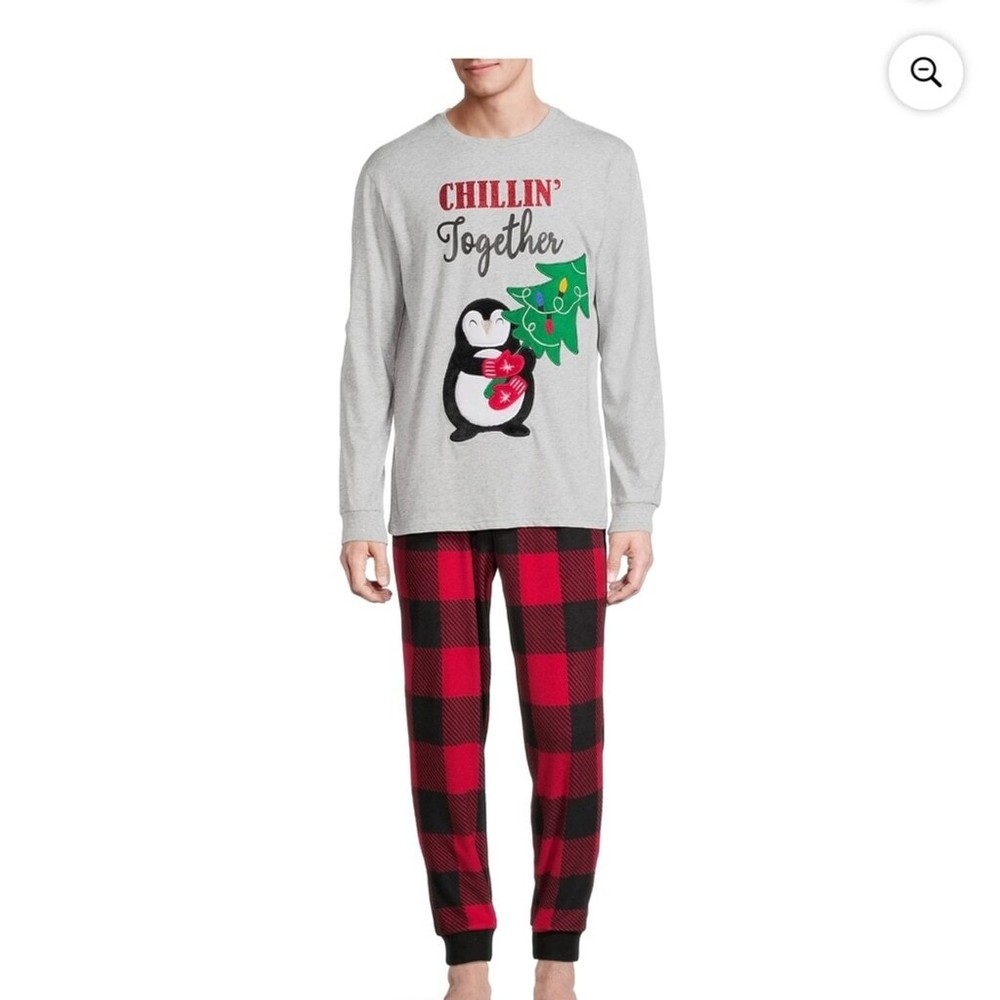 Holiday Time Men's Red and Black Cotton Knit Christmas Pajama Set Size L