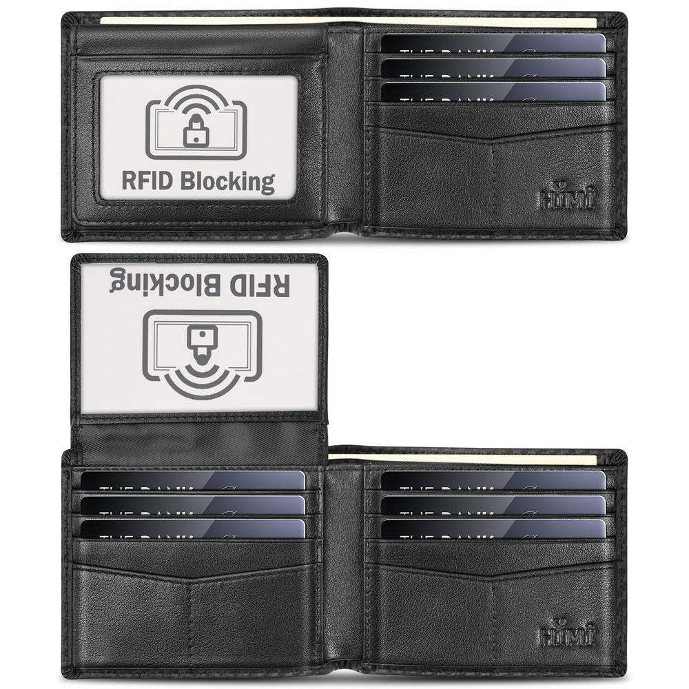 Men's Genuine Leather RFID Blocking Bifold Wallet with 2 ID Slots