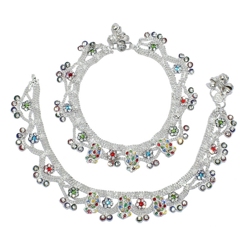 Women Barefoot Sandal Anklet Fashion Mulicolor Crystal Jewelry Payal Bracelet