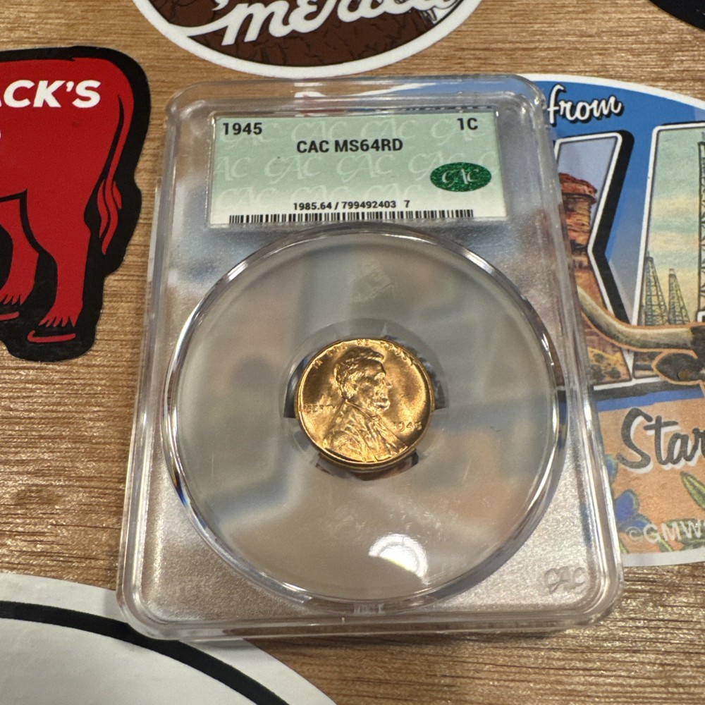1945 Lincoln Wheat Penny MS64RD CAC Certified Brilliant Red