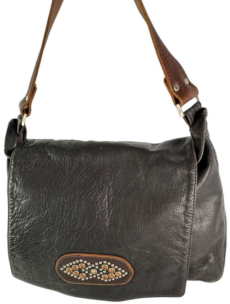 Genuine TYLIE MALIBU Dark Brown Leather Flap Bag with Gem Studs