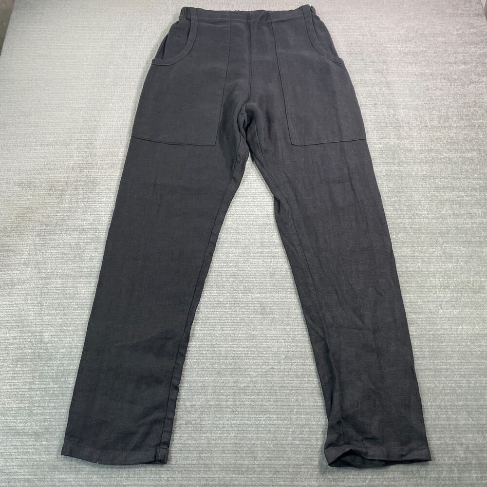 Aqua Vireo Sweden Pants Mens S Black Linen Herringbone Pull On Lounge 30