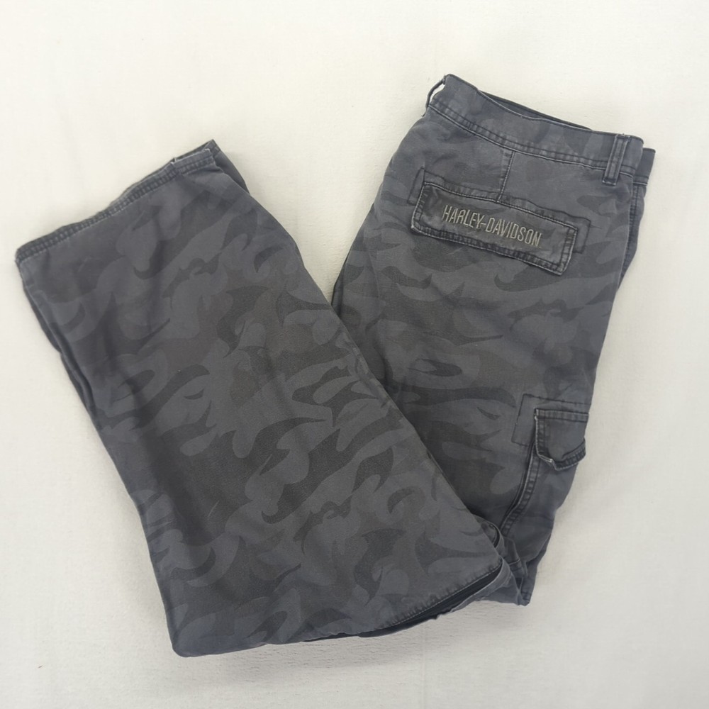 Harley Davidson Mens 40x32 Cargo Camo Grey Motorcycle Pants with Zip-Off Pockets