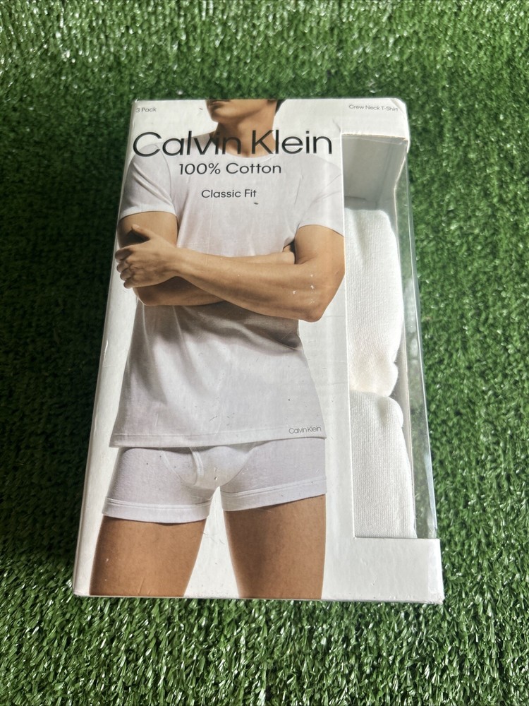 Calvin Klein Men's White 2-Pack NB4012 Crew Neck CK Cotton Underwear Size LG