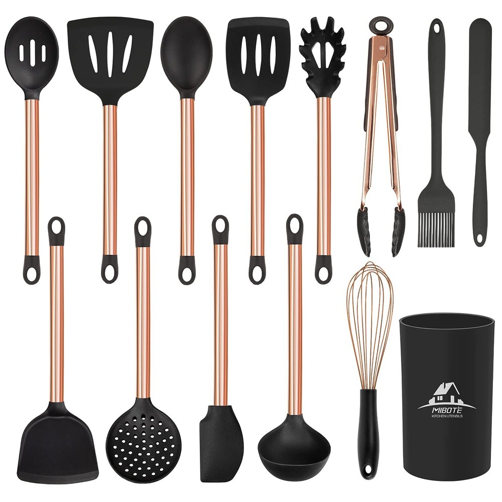 Silicone Cooking Utensil Set,14 Pcs Kitchen Utensils Set with Holder Non-stic...