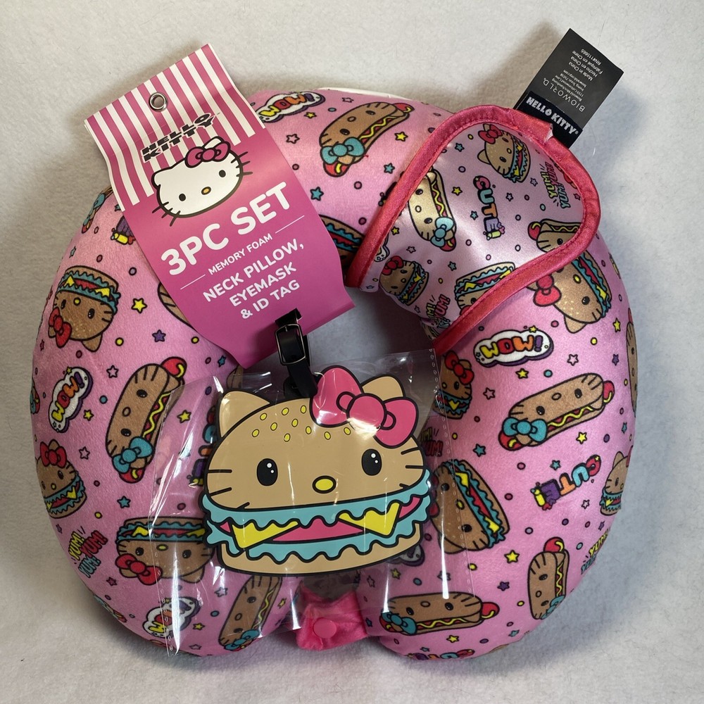 Hello Kitty Travel Pillow Neck Support Plus Luggage Tag Set New with Tags