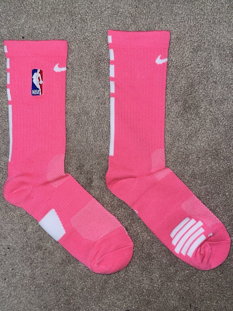 Size Large or 8-12 Mens-Nike Elite Dri-Fit NBA Basketball Crew Socks Pink/White