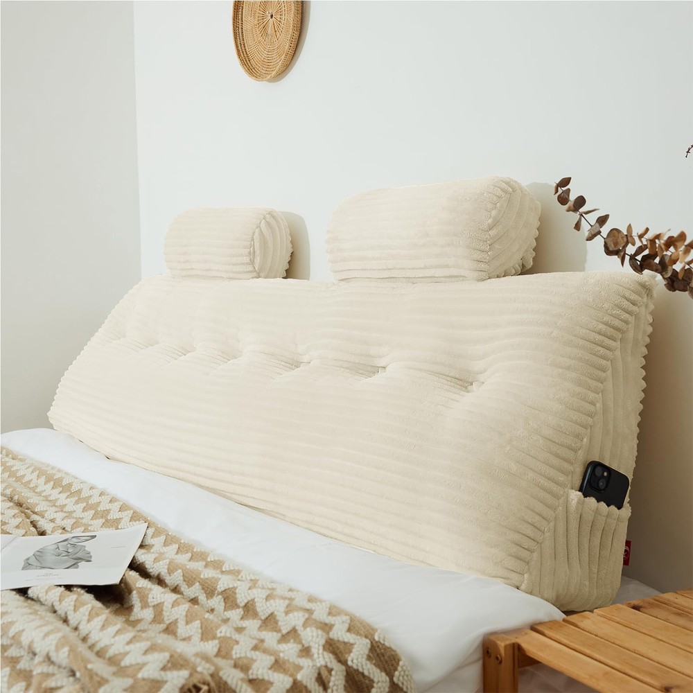 Headboard Wedge Pillow with 2 Neck Roll Pillows for Back Support and Comfort