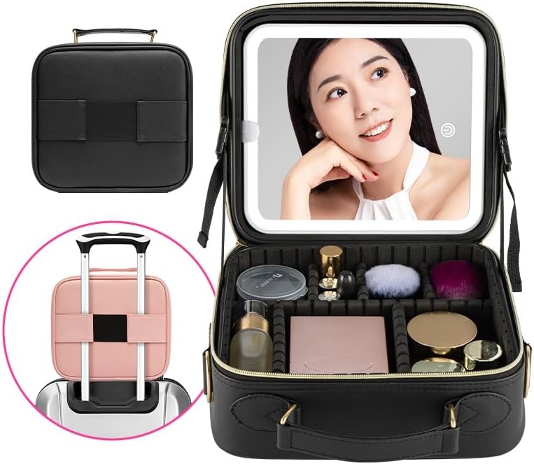 Jewelry Case Organizer With Led Mirror Makeup Bag  Mirror Portable  Mirror Bag