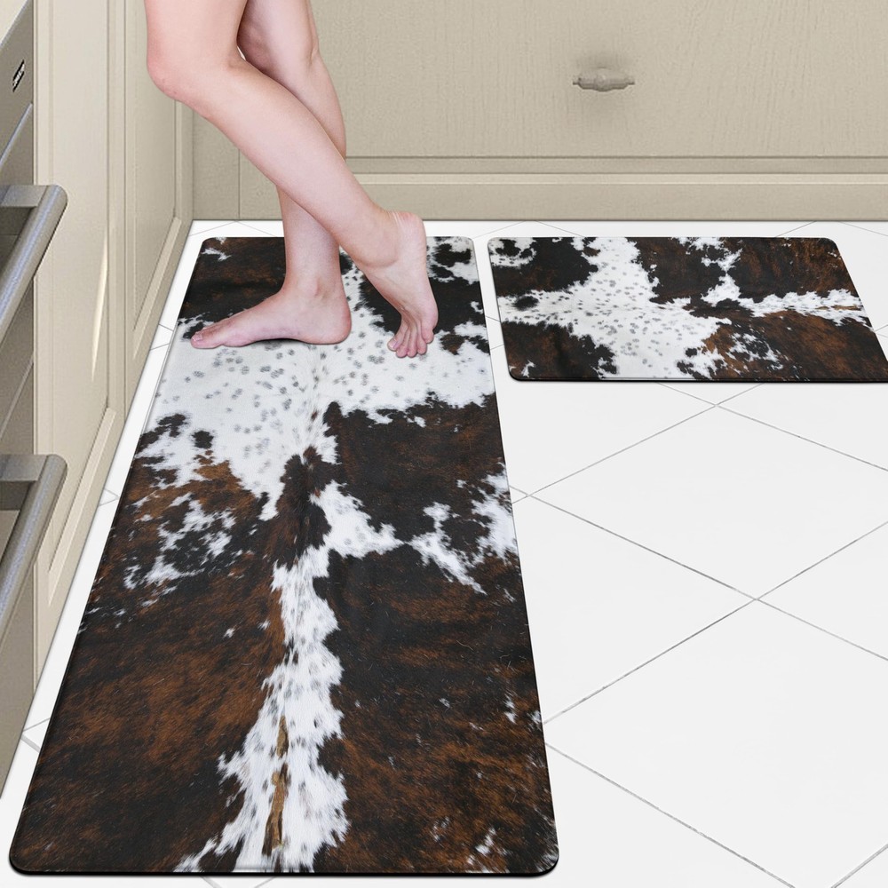 Cowhide Western Kitchen Rug Set of 2 Anti Fatigue Mats for Decor