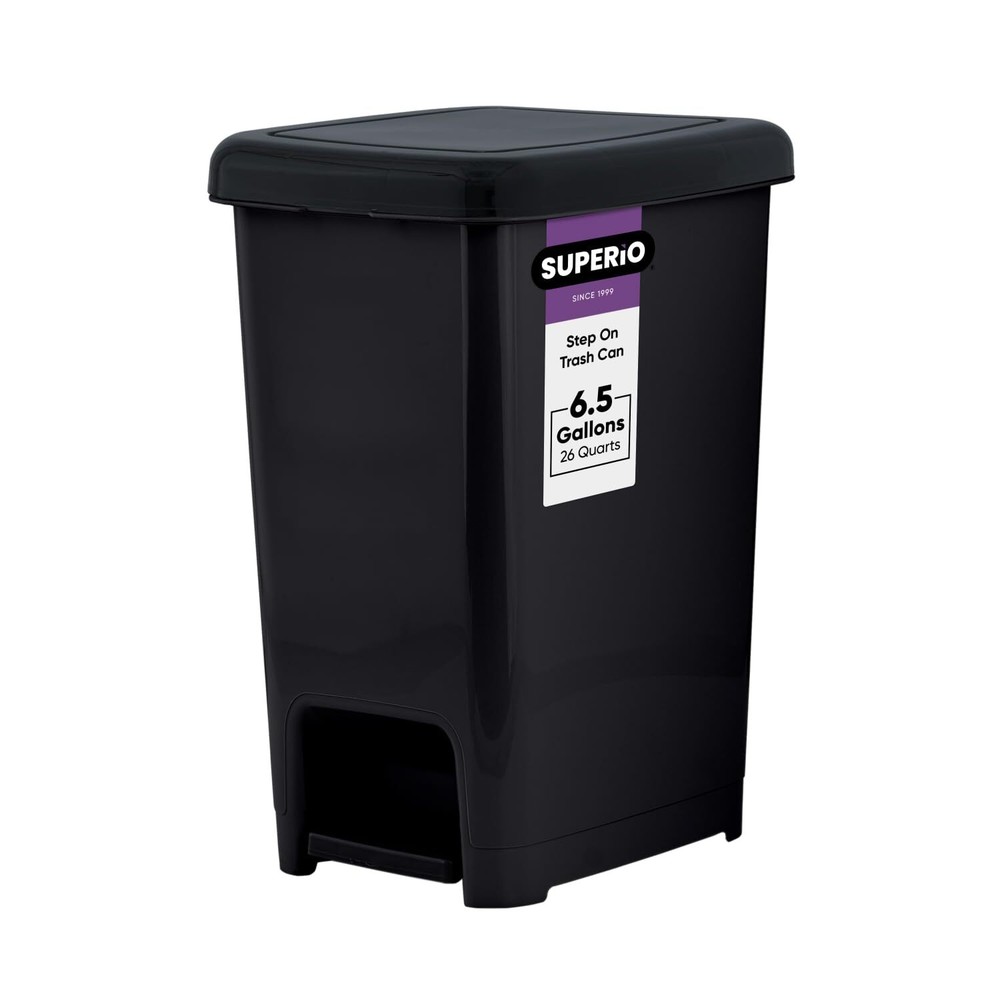 Slim Step On Trash Can 6.5 Gallon, Black Waste Bin with Foot Pedal Lid 26 Lit...