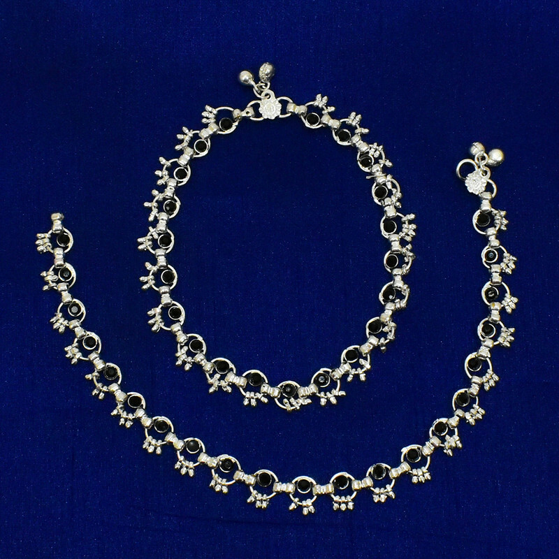 Anklets Bracelet Black Stone Beads Tassel Barefoot Payal Bohemian Chain Jewelry