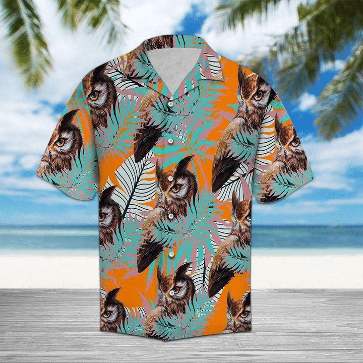 Owl Tropical Forest Leaf Pattern   Hawaiian Shir