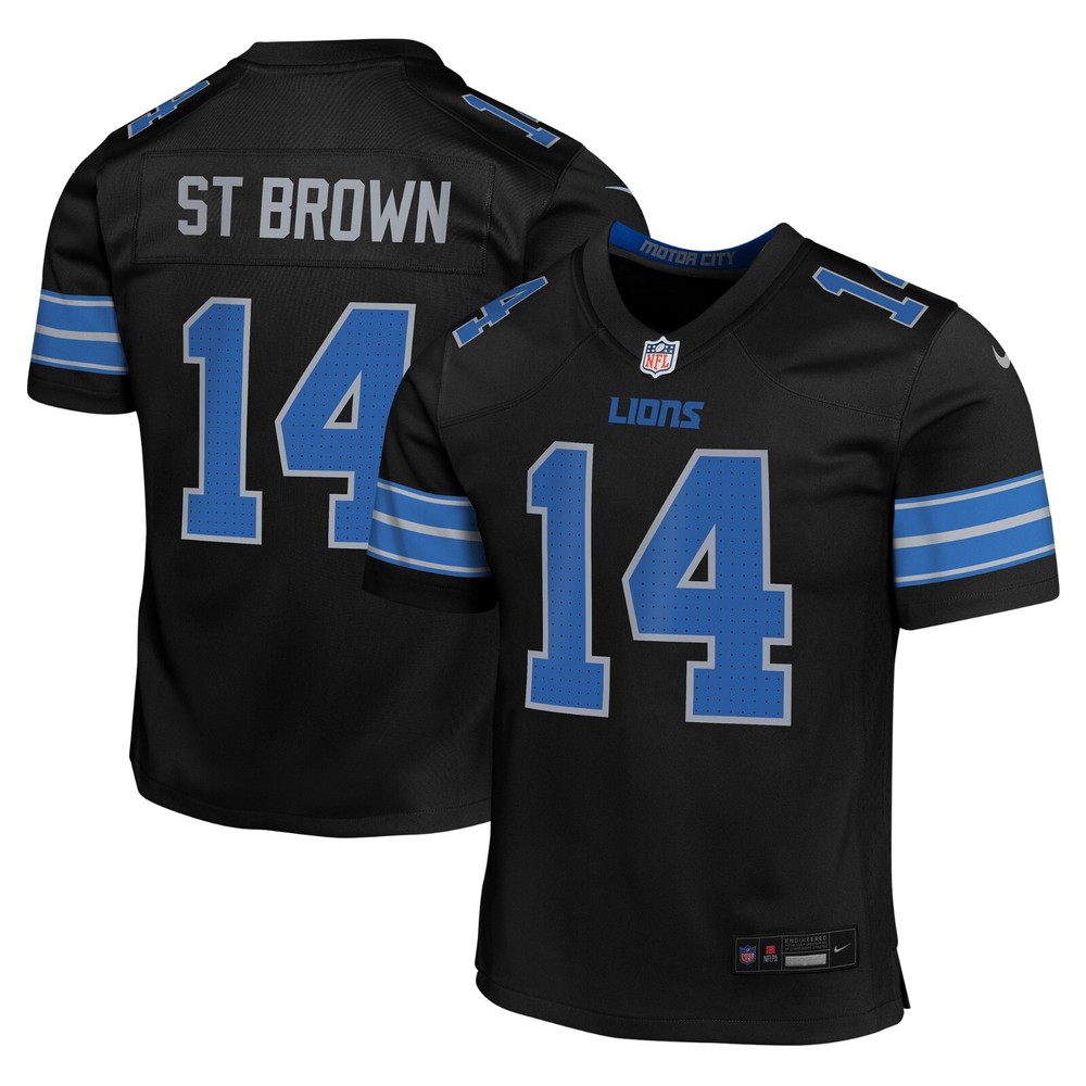 St. Brown YOUTH Stitched Jersey Black / White / Gray / Royal Blue