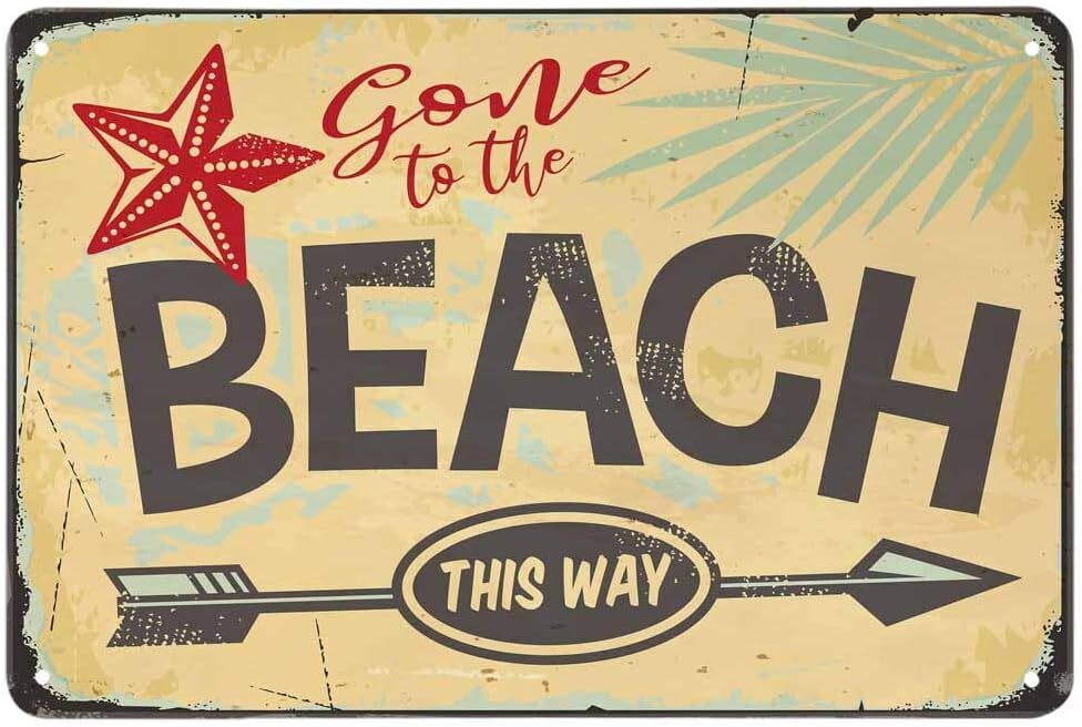 AOYEGO Beach Tin Sign,Star Arrow Tree Leaf Plant Nature Ocean Palm Tropical Sand