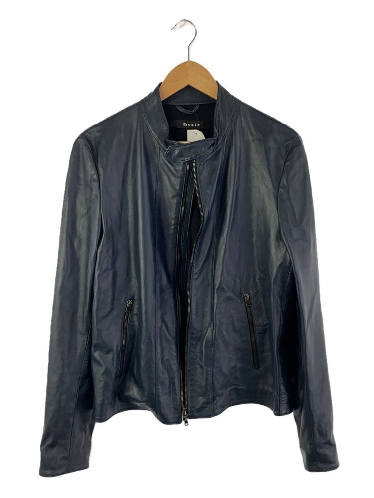 Dacute Navy Blue Leather Blouson Jacket Plain Style 2296