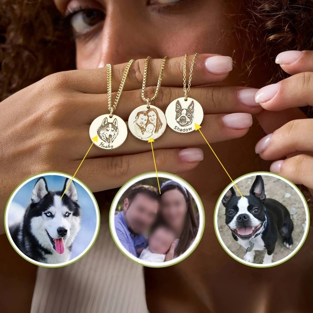 Custom Pet Portrait Necklace with Family Photo Engraving - Personalized Gift-image