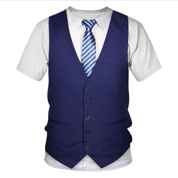 Vest uniform 3D digital print T-shirt Men Casual T-shirt