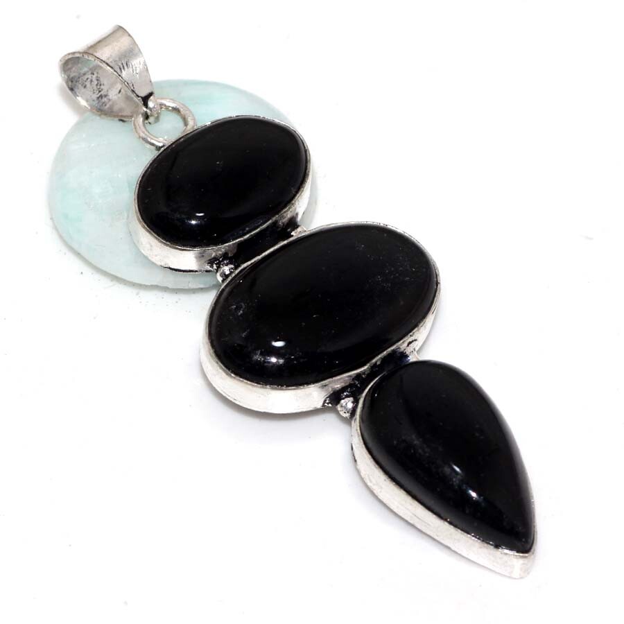 Black Onyx  925 Silver Plated Gemstone Pendant  2.6
