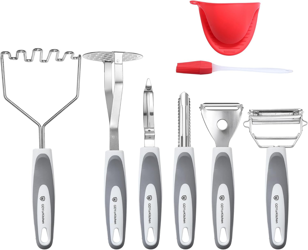Stainless Steel Potato Masher & Peeler Set (6PCS Set - Gray) - Includes Potato M