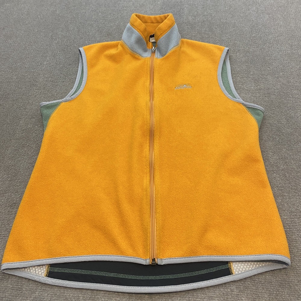vtg Patagonia Flyer Vest Mens Medium Orange Gray Full Zip Fleece Jacket USA Made
