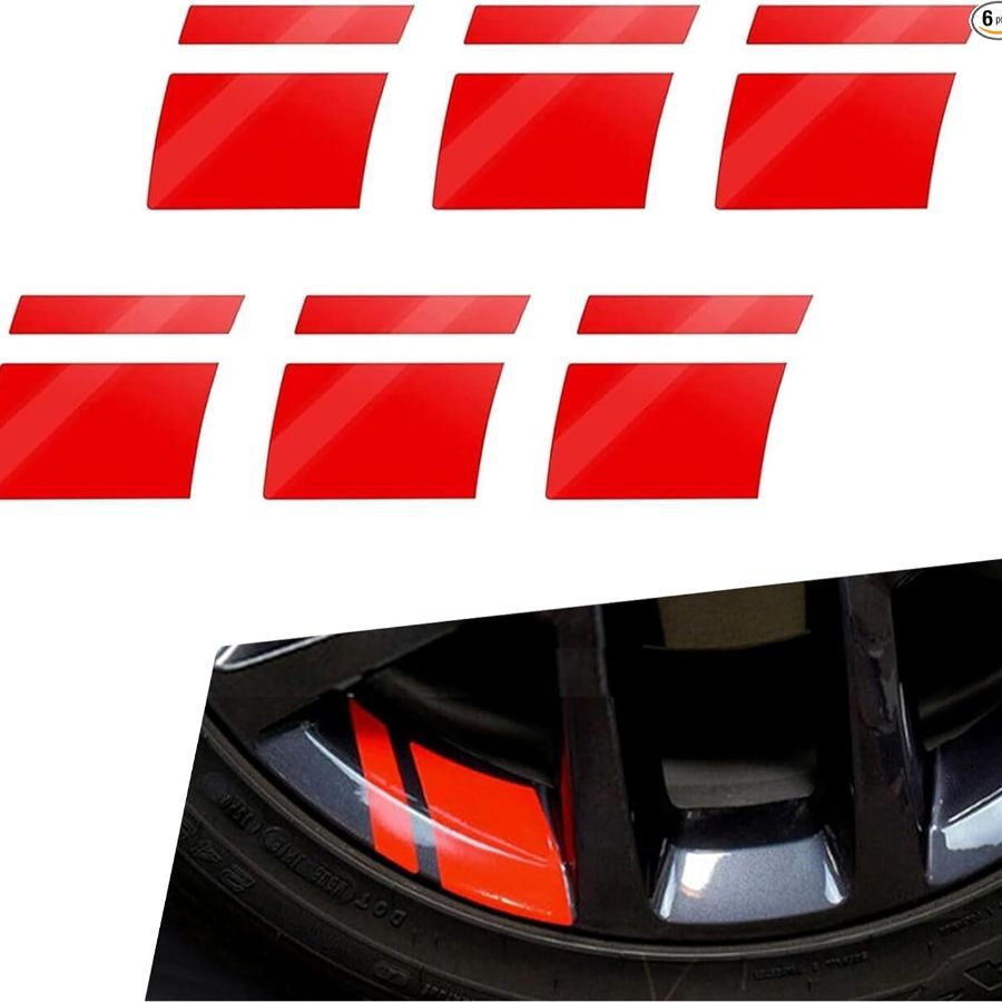 6-piece reflective wheel rim stripe decals, 2.93x3.75 inches, automotive trim stickers