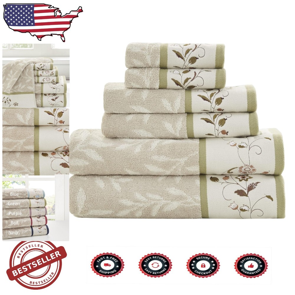 Serene Floral Embroidered Bath Towel Set - Soft & Highly Absorbent, 600 GSM
