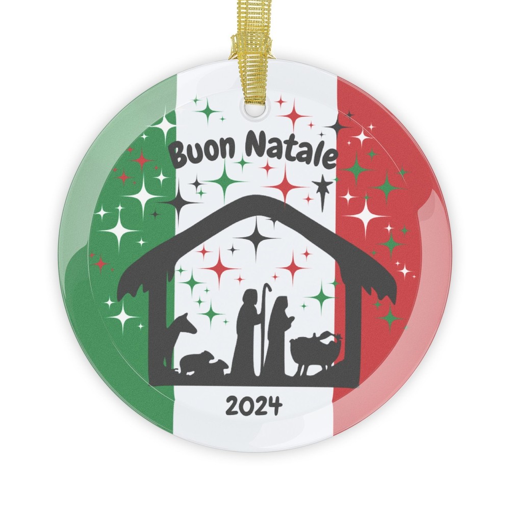 Buon Natale Merry Christmas Italian Flag Heritage Glass Ornament for Tree