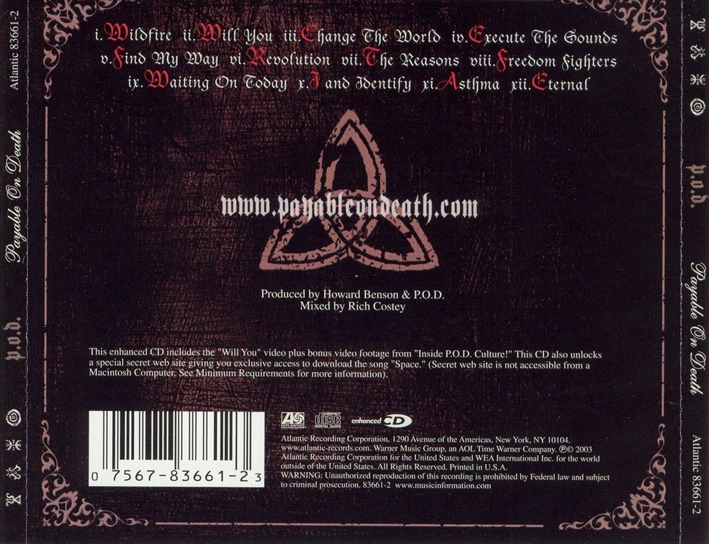 P.O.D. PAYABLE ON DEATH NEW CD