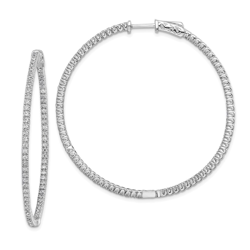 Sterling Silver 1.3mm Cubic Zirconia In & Out Round Hinged Hoop Earrings 7.59gm