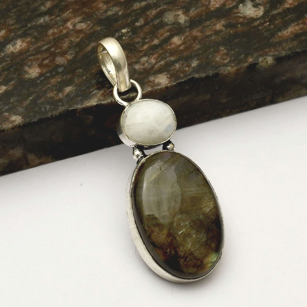 Labradorite Rainbow Moonstone Handmade Gemstone Pendant 2.32 Inches AP-42974