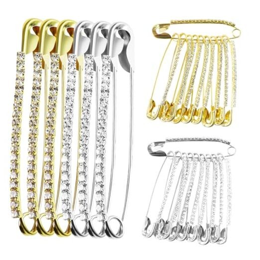 20PCS Gold Rhinestone Safety Pins for Hijab, Socks & Brooches