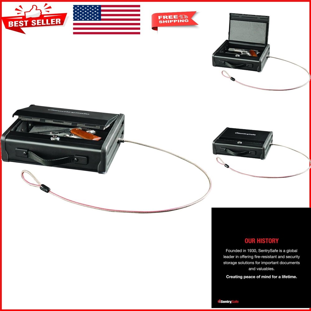Compact One Handgun Gun Safe with Tether Cable & Anti-Theft Security Features