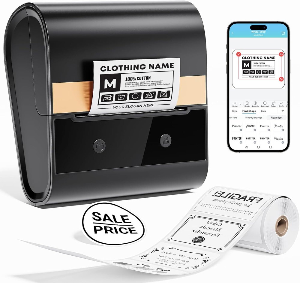 Bluetooth Label Maker with 3-Inch Print, Barcode Printer Compatible & Easy to Use